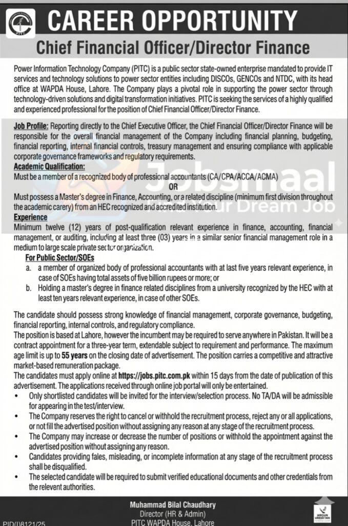 Power Information Technology Co PITC Jobs 2026 Chief Financial Officer / Director Finance