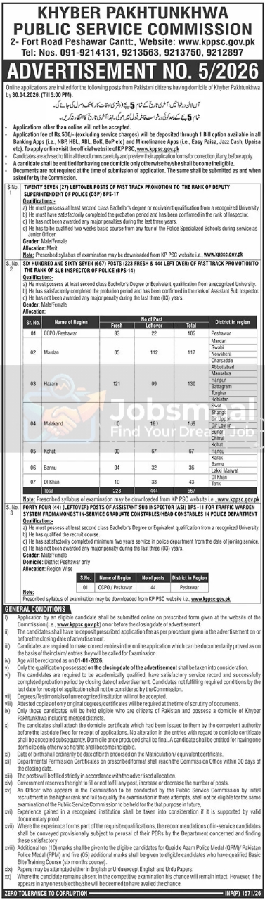 KP Police DSP jobs 2026 – 694+ Vacancies - Apply Online