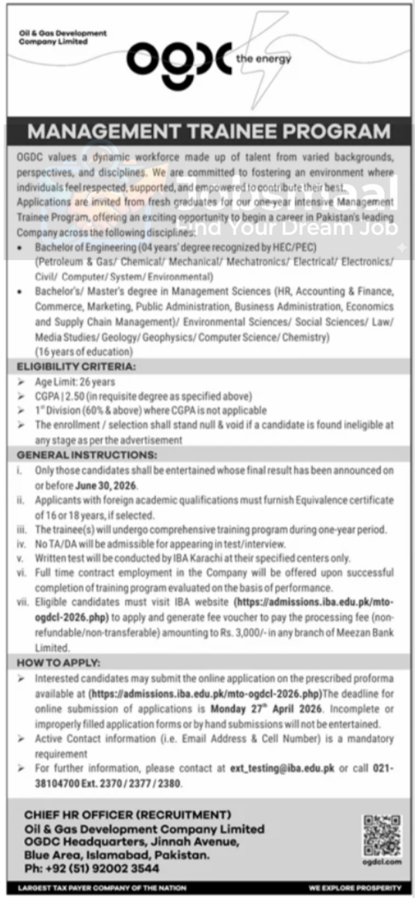 OGDCL Jobs 2026 Latest Vacancies Apply Online – Management Trainee Program