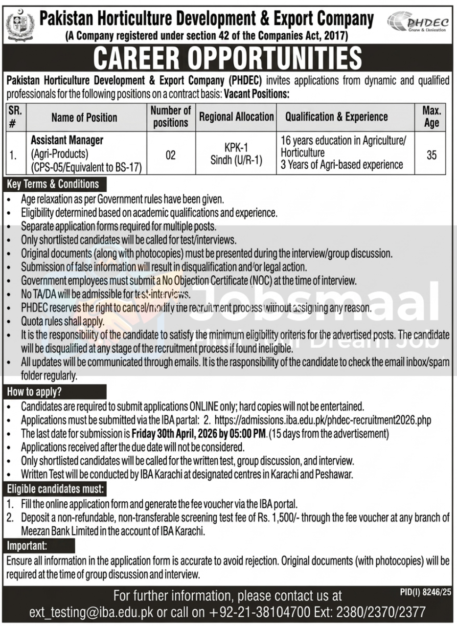 Pakistan Horticulture Development & Export Company PHDEC Jobs 2026