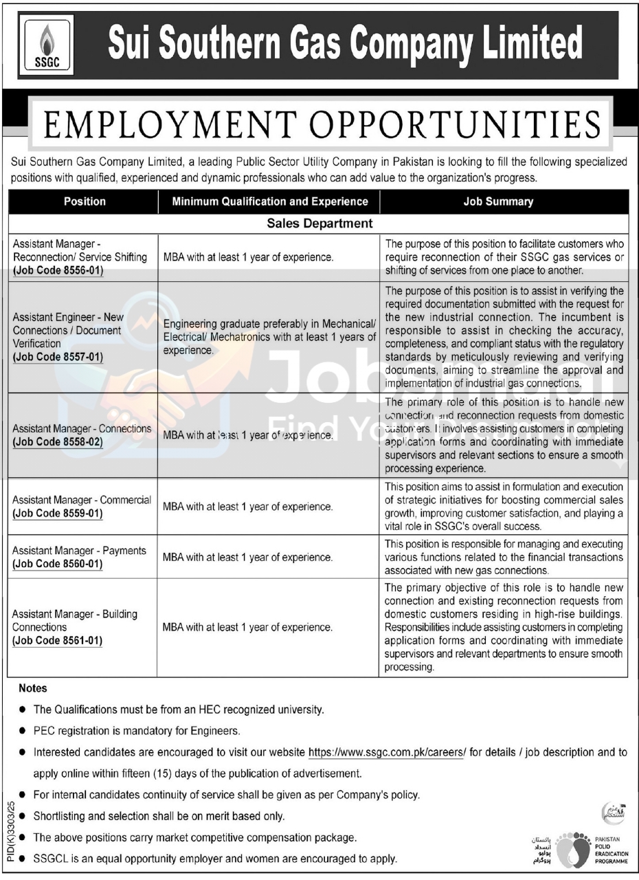 SSGC Jobs 2026 – Assistant Manager & Engineer Positions (Apply Online)