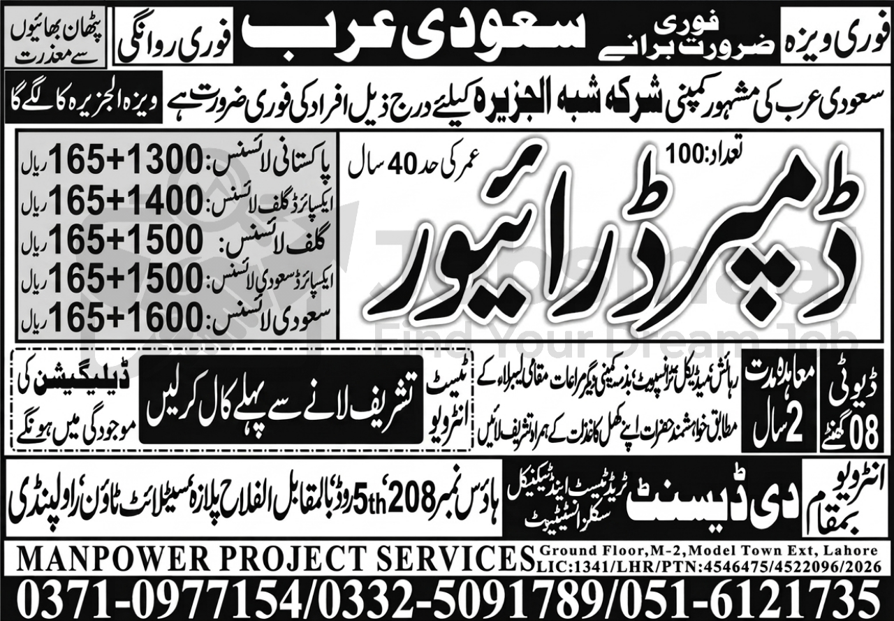 HTV Driver & Dumper Driver Jobs in Saudi Arabia 2026