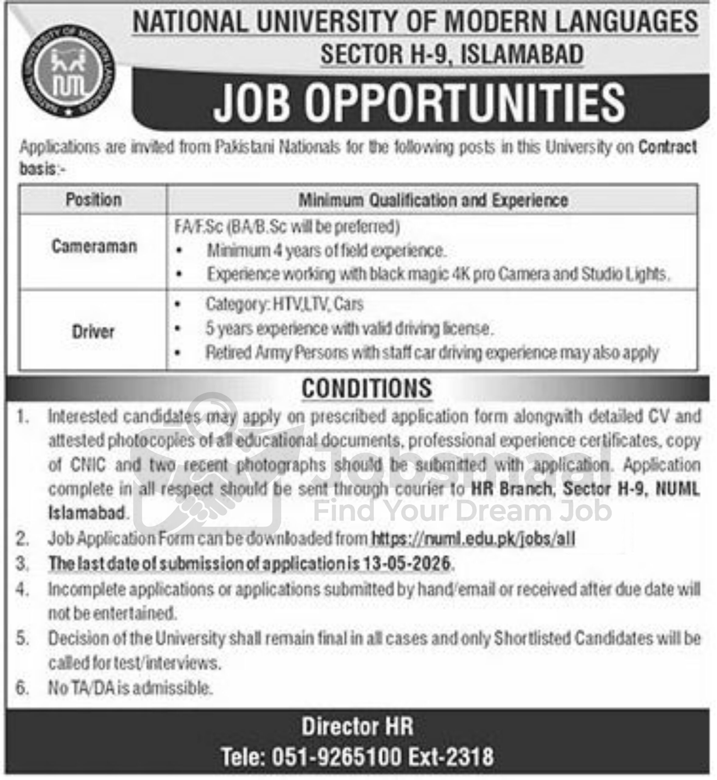 National University of Modern Languages NUML Islamabad Jobs 2026
