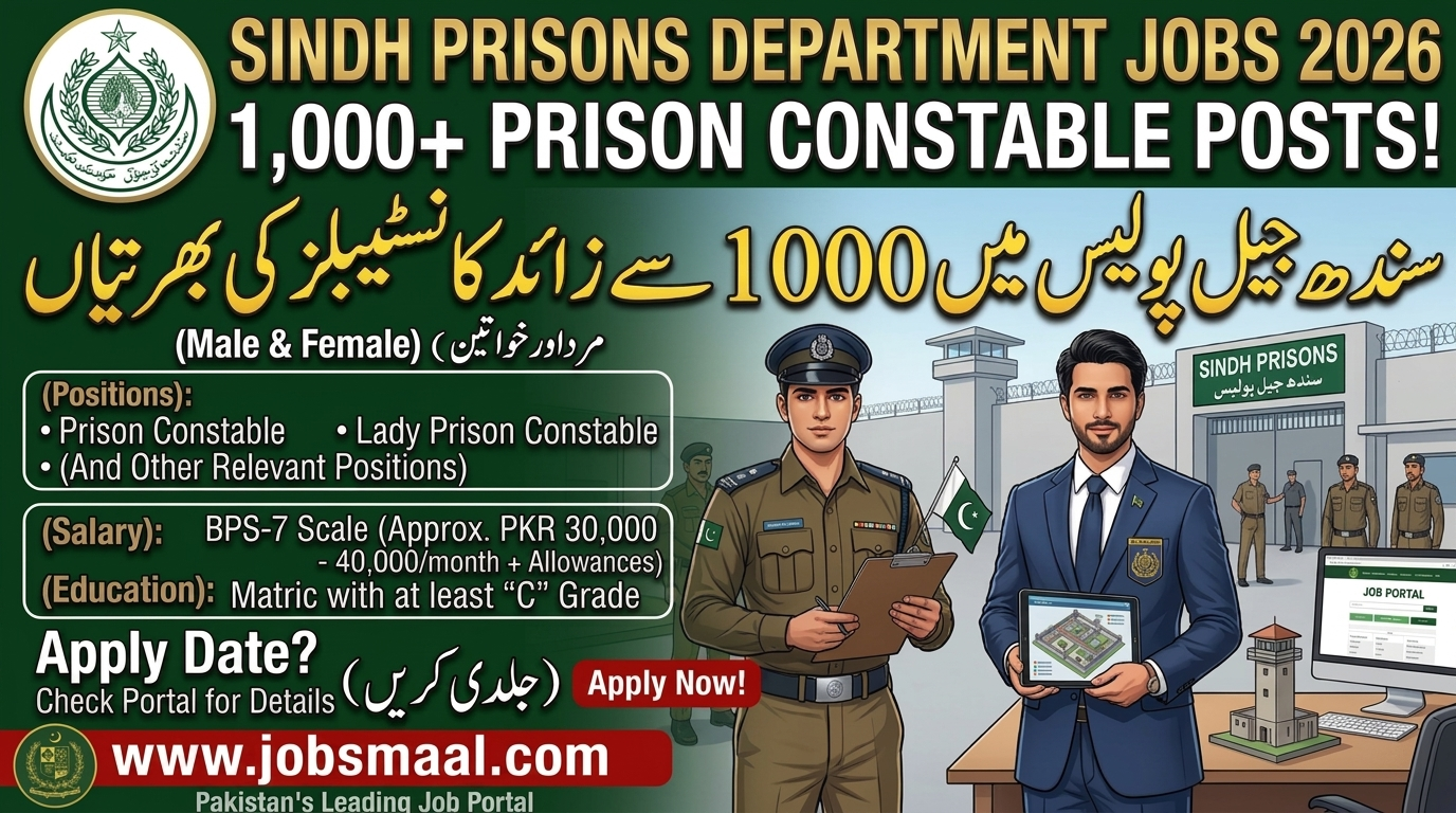 Sindh Prisons Department Jobs 2026 – 1,000+ Prison Constable Posts, Apply Now