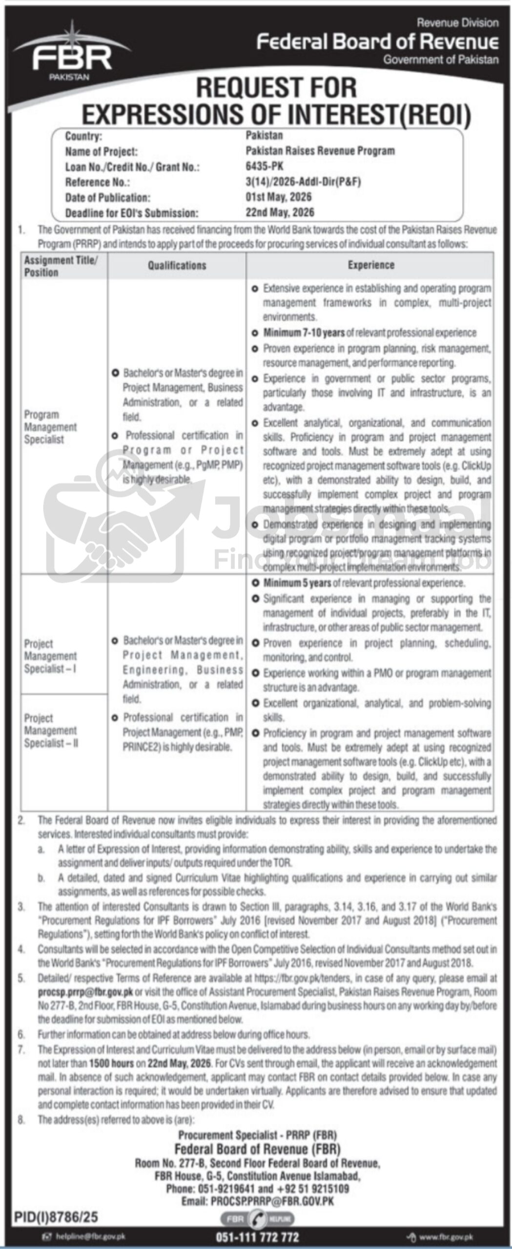 Federal Board of Revenue FBR Pakistan Jobs 2026