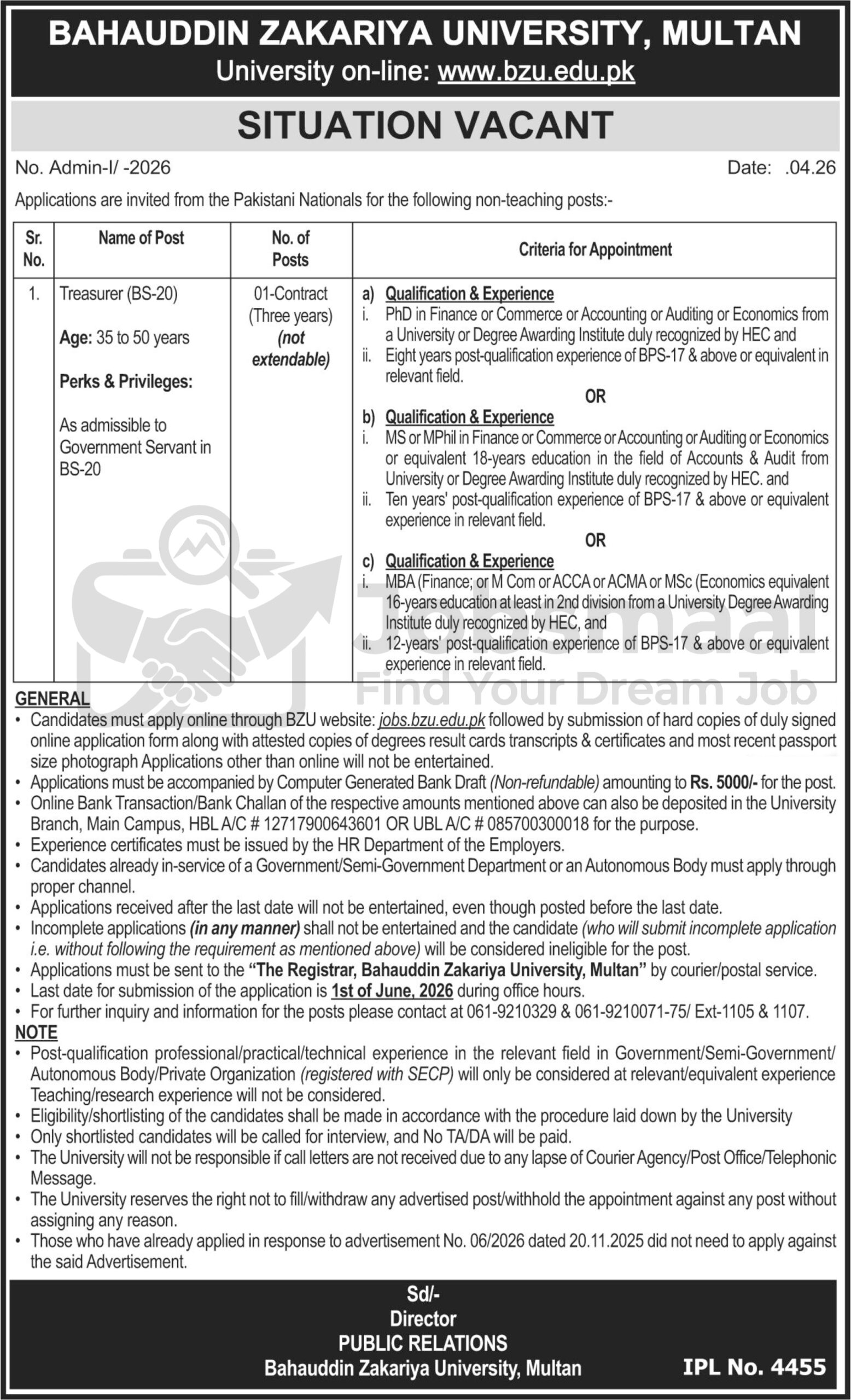Bahauddin Zakariya University BZU Multan Jobs 2026