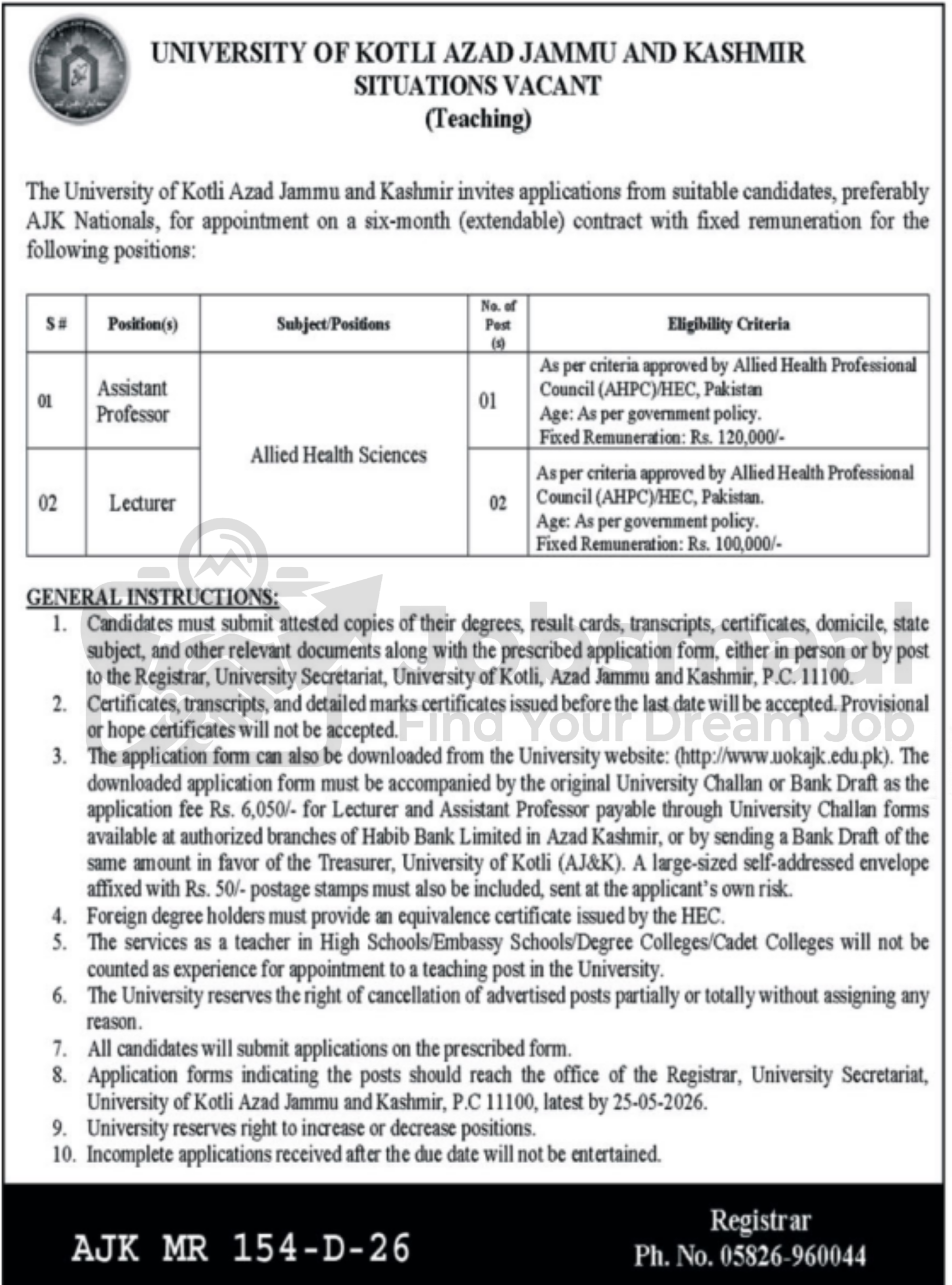 University of Kotli Teaching Jobs 2026 – Assistant Professor & Lecturer Positions