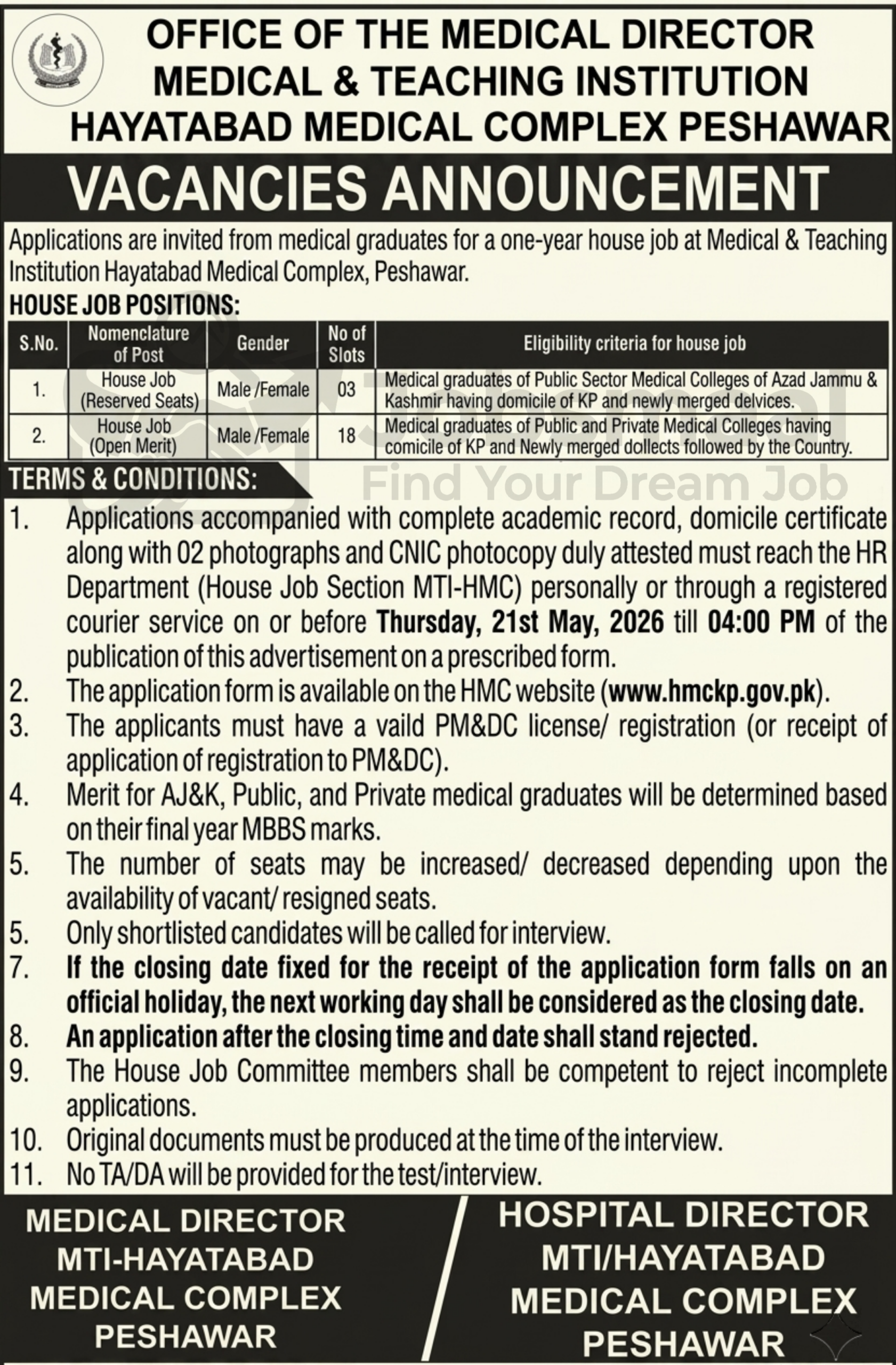 Hayatabad Medical Complex Jobs 2026 
