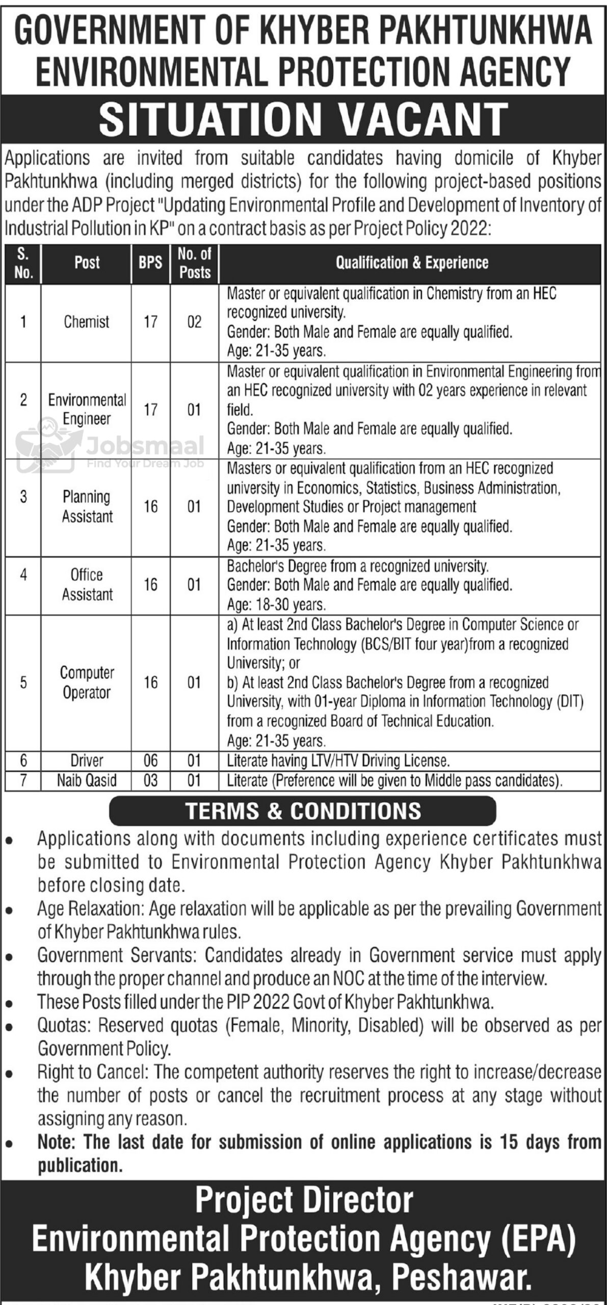 Khyber Pakhtunkhwa Environmental Protection Agency Jobs 2026