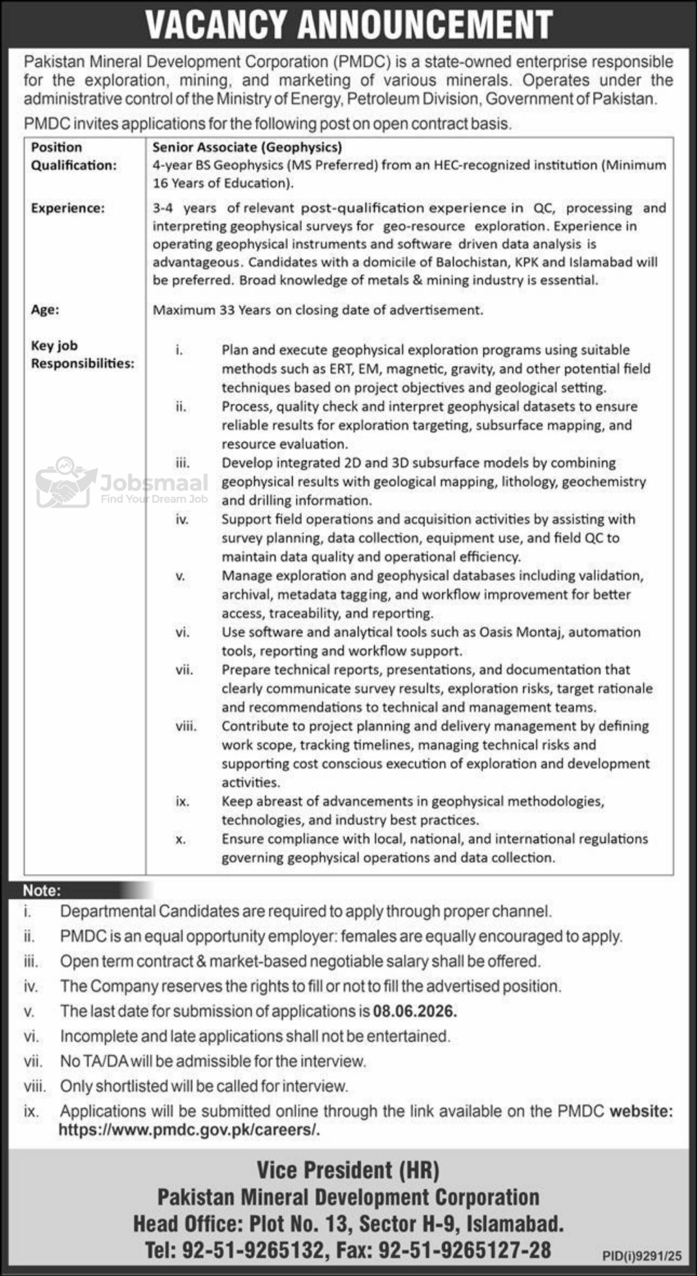 Pakistan Mineral Development Corporation PMDC Jobs 2026