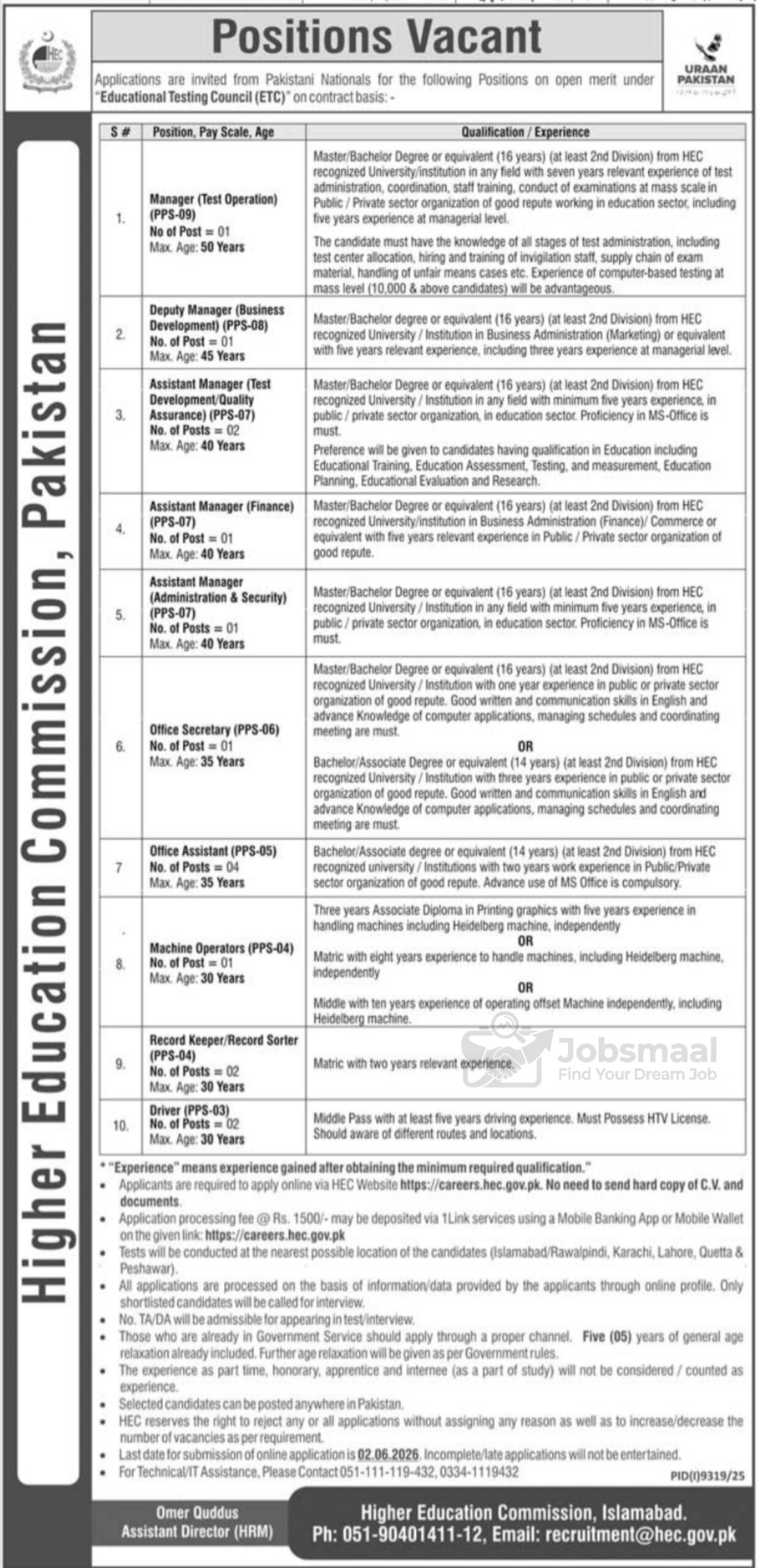 Higher Education Commission HEC Jobs 2026