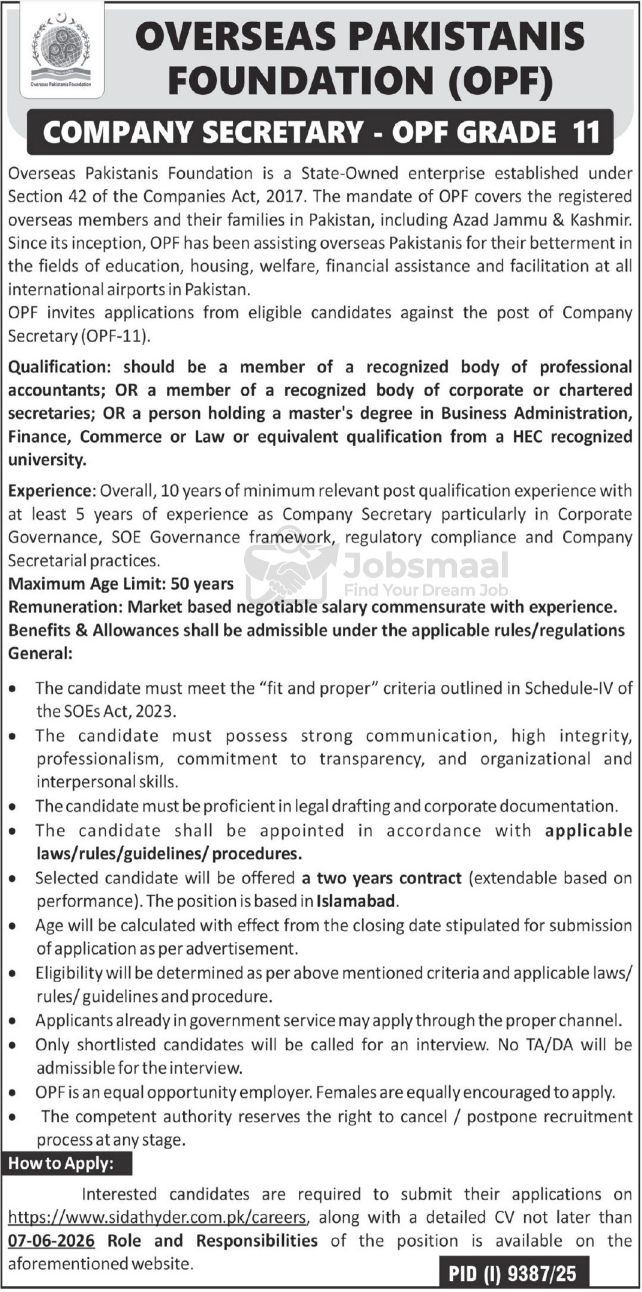 Overseas Pakistanis Foundation OPF Jobs 2026