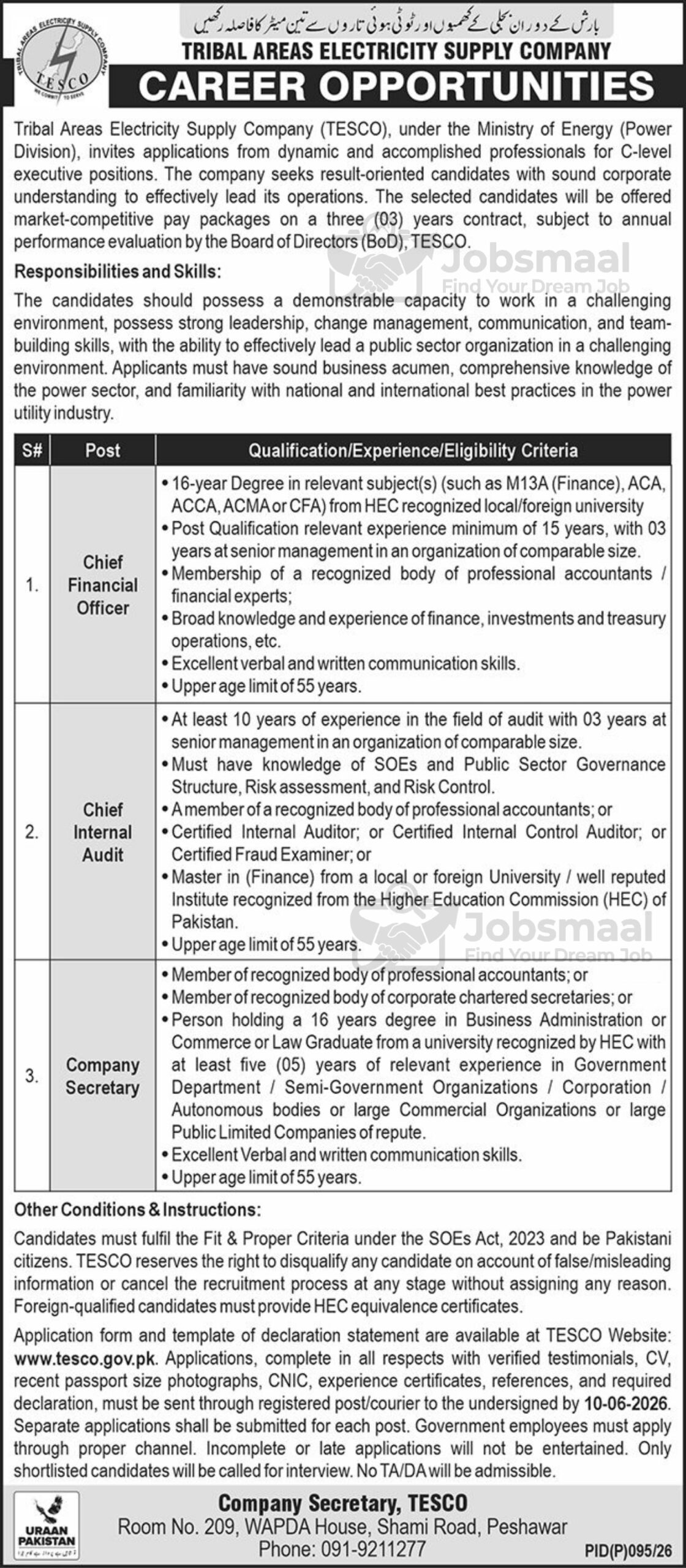 Tribal Areas Electricity Supply Company TESCO Jobs 2026 