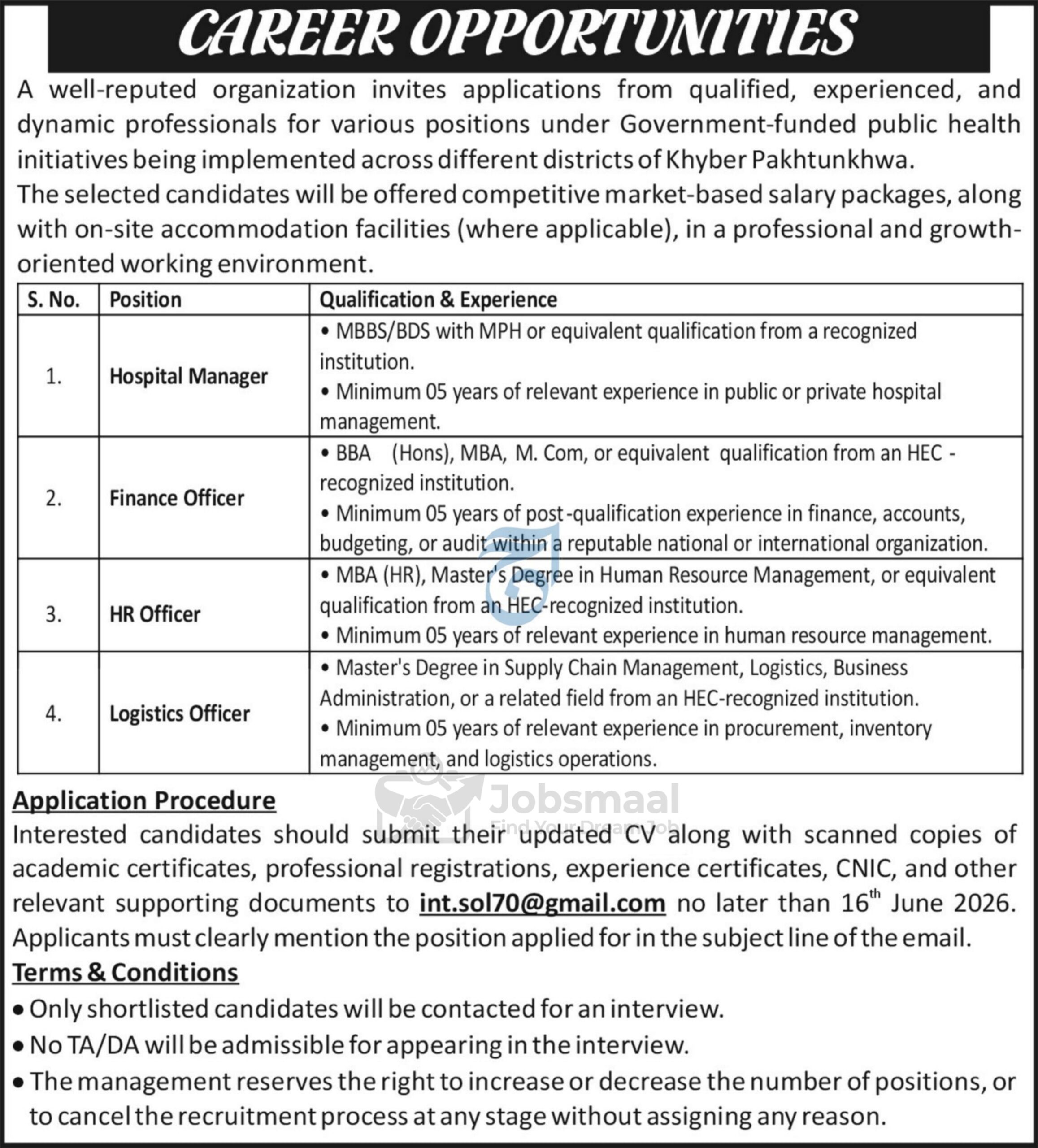 Public Health Department Peshawar Jobs 2026
