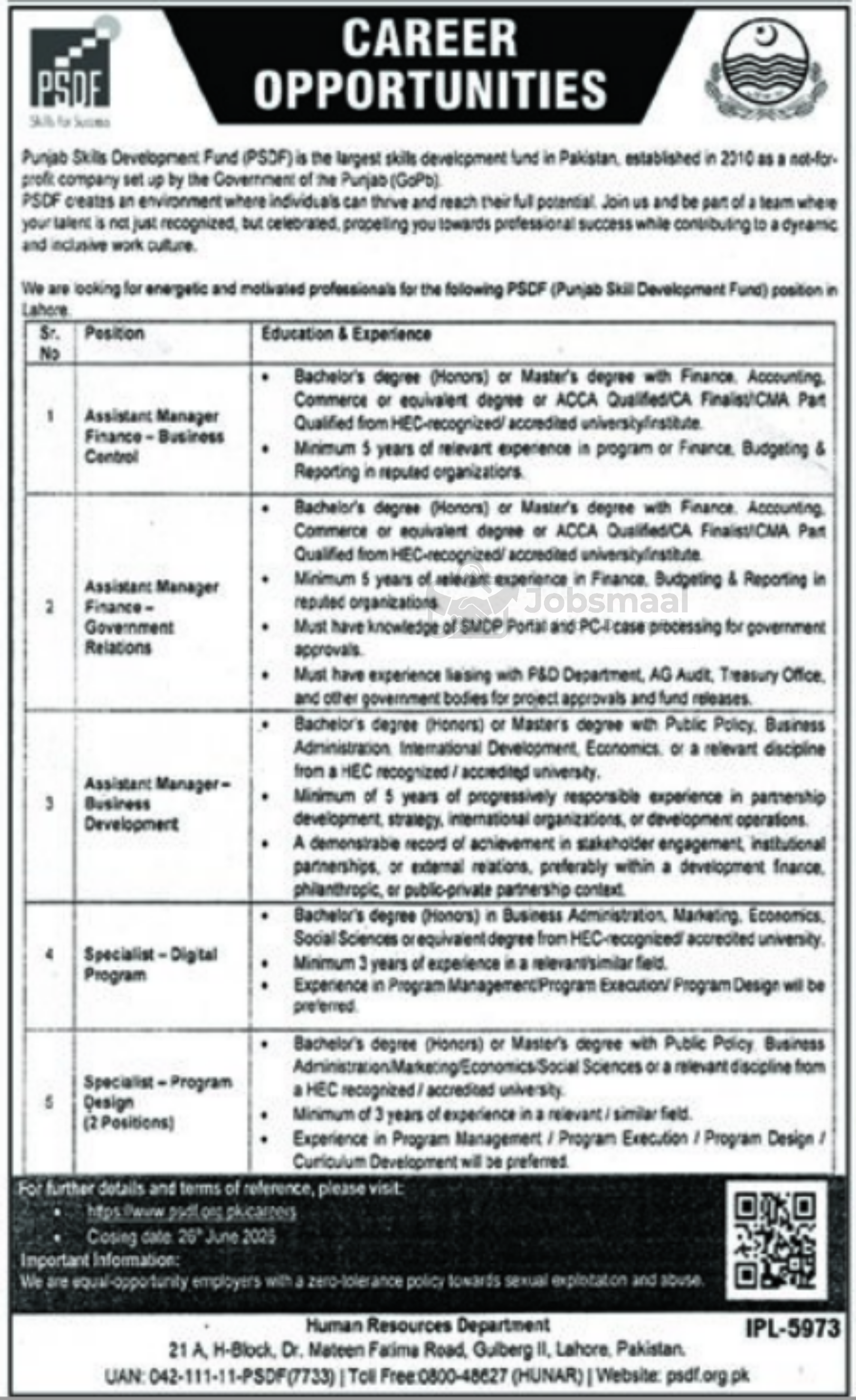PSDF Jobs 2026: Assistant Manager & Specialist Positions in Lahore
