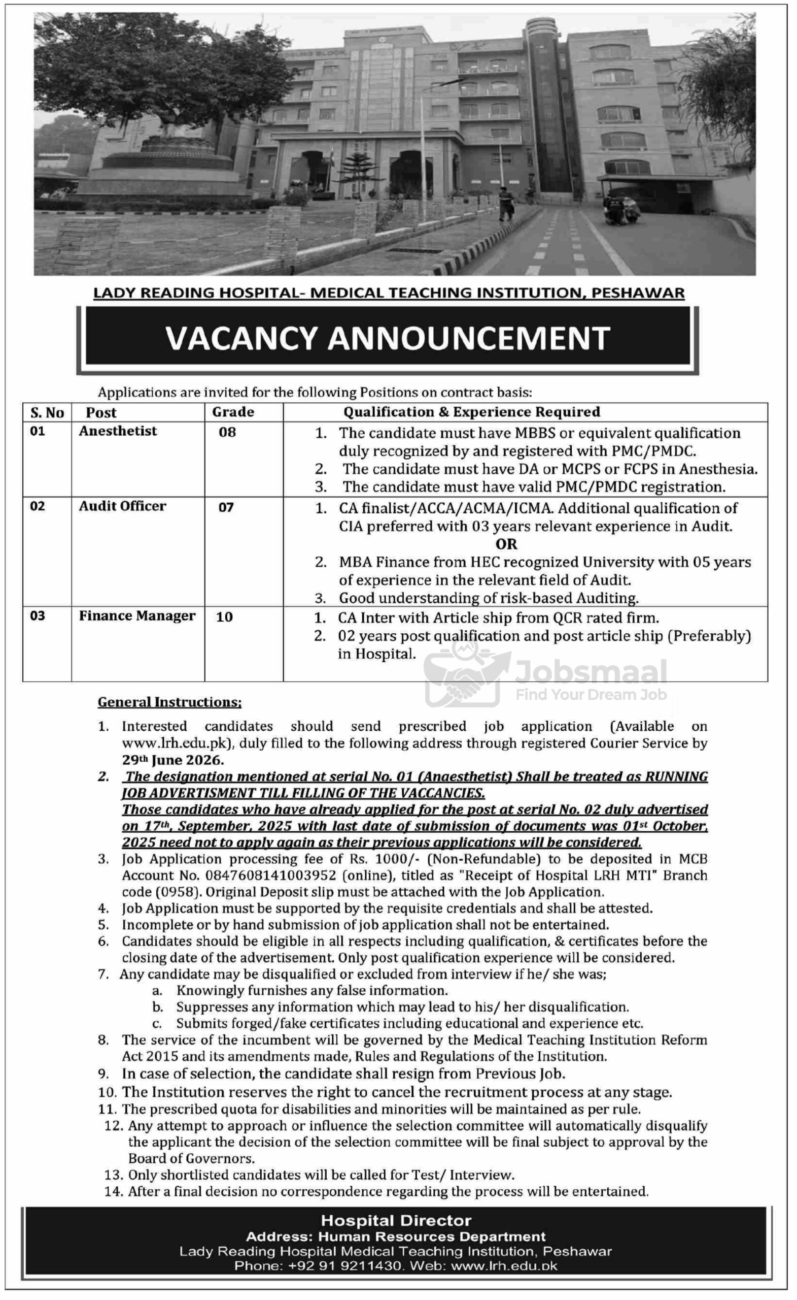 Lady Reading Hospital Peshawar Jobs 2026