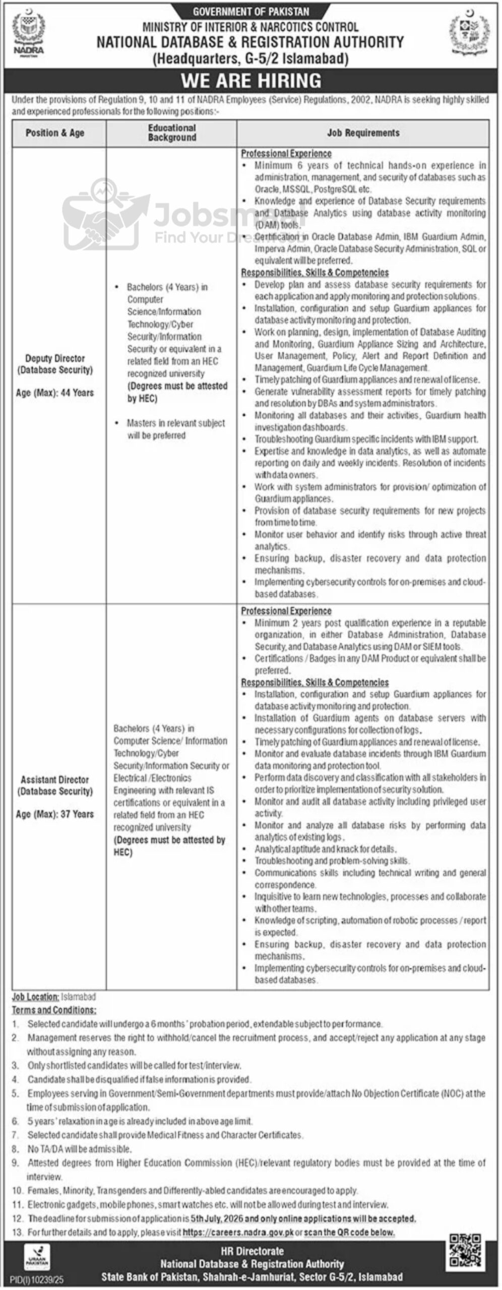 National Database and Registration Authority NADRA Jobs 2026