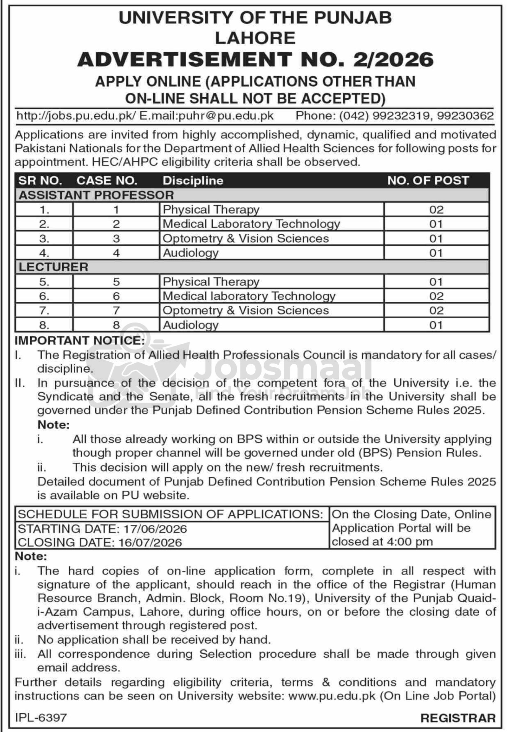 Punjab University Jobs 2026